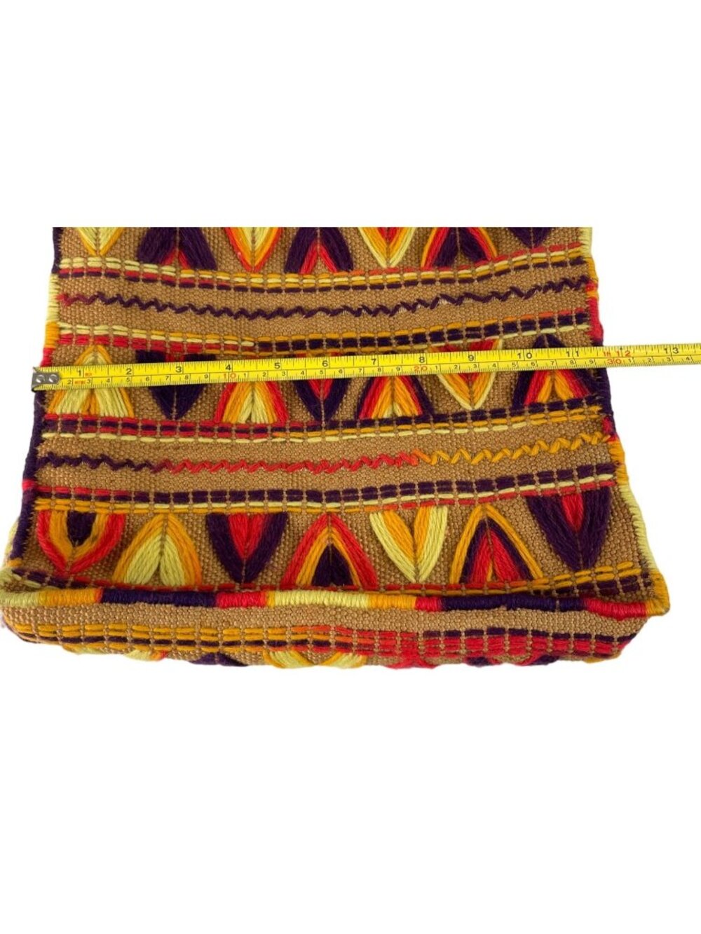 Vintage Handmade Colorful Yarn Embroidered Burlap Lined Tote Bag - Picture 9 of 10